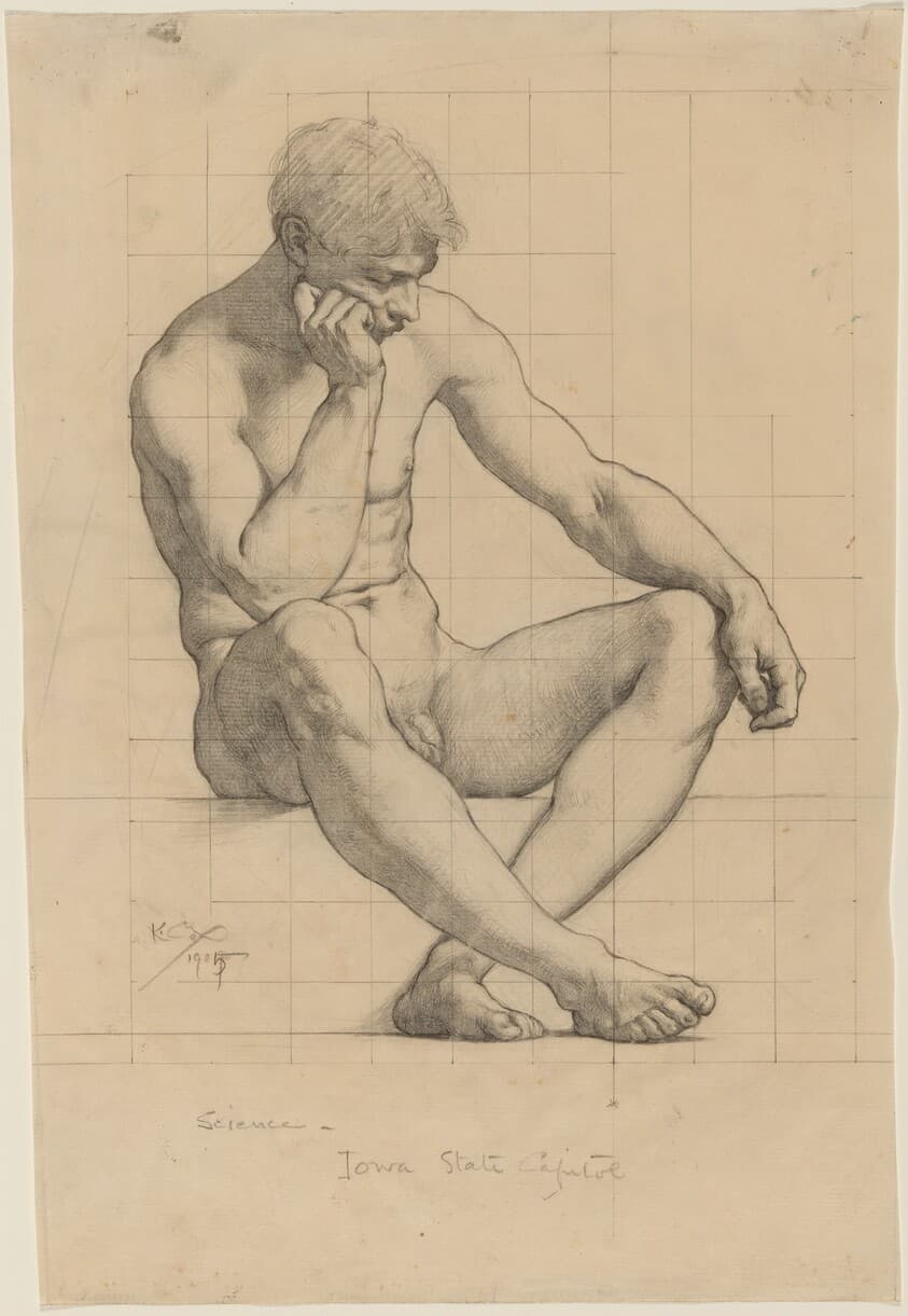 Seated Male Nude: Study for "Science" - Iowa State Capitol — Kenyon Cox