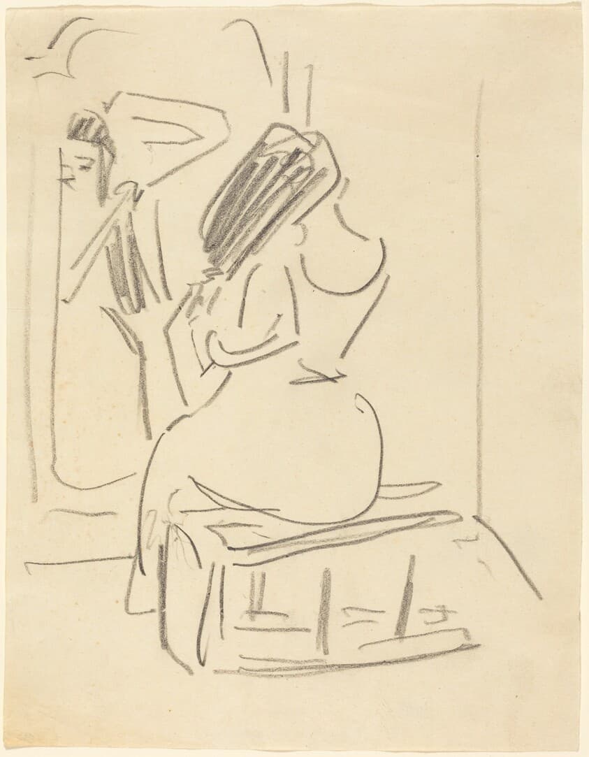A Woman Combing Her Hair in Front of a Mirror — Ernst Ludwig Kirchner