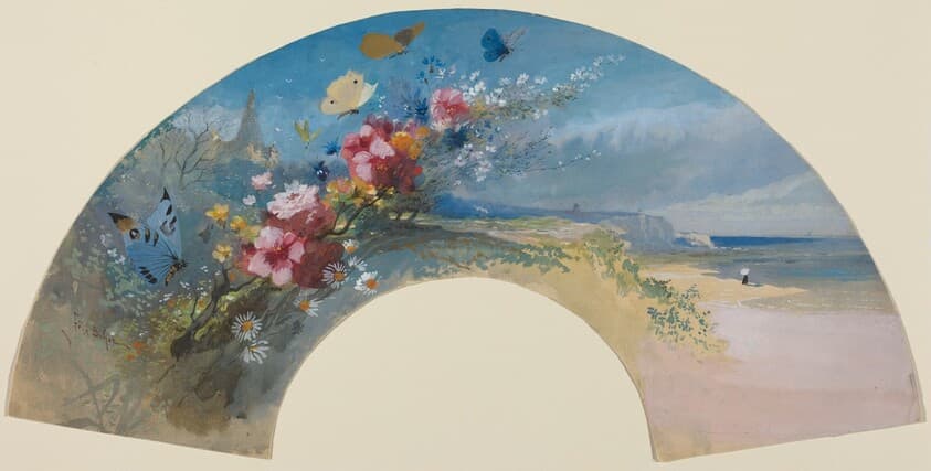 Fan with Wildflowers and Butterflies against the Norman Coast — Félix-Hilaire Buhot