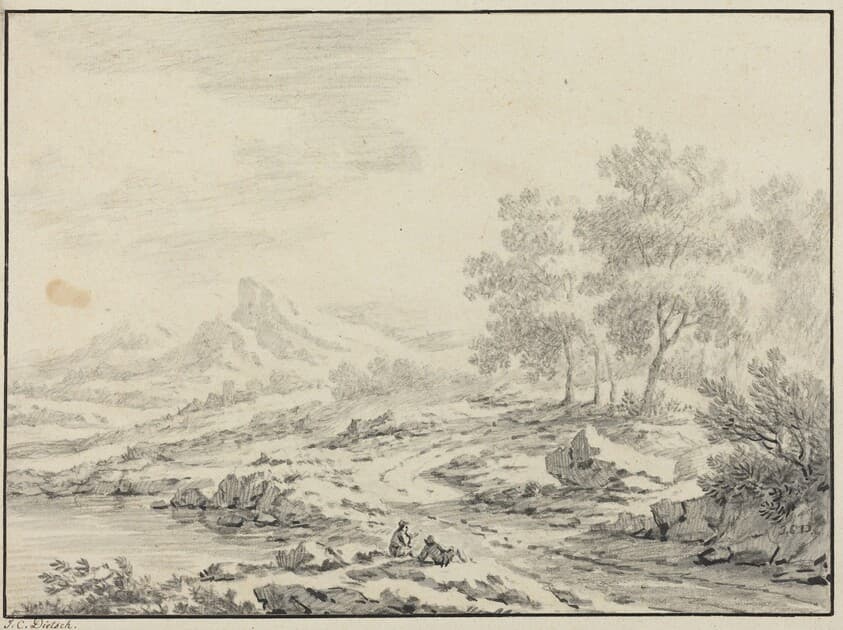 Two Men Resting near a Lake — Johann Christoph Dietzsch