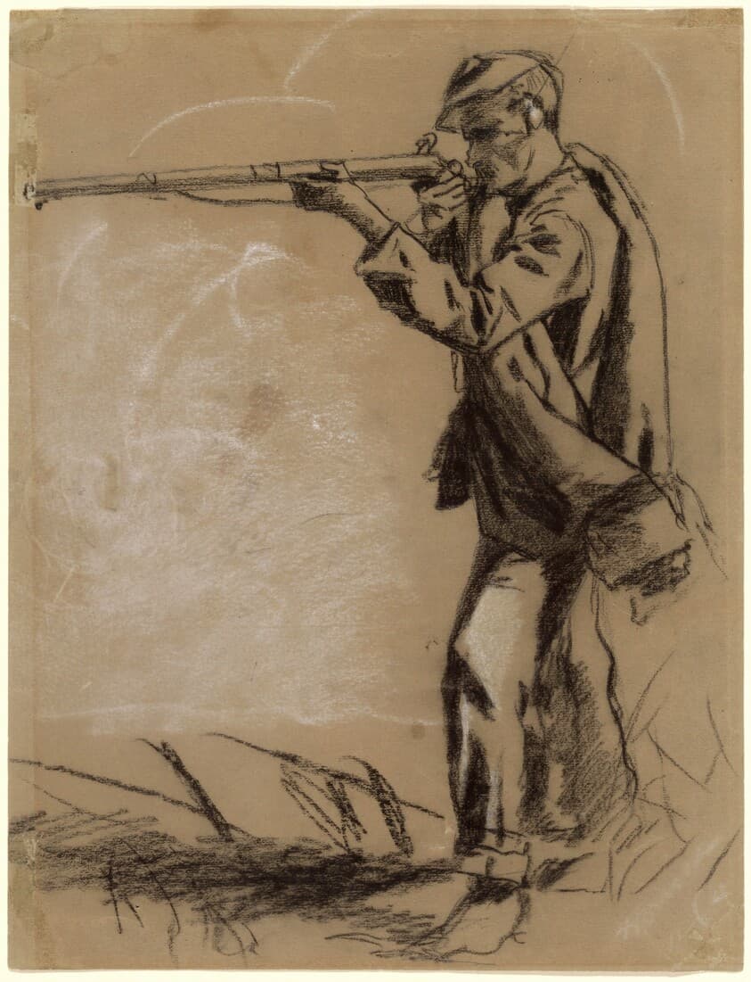 Soldier Taking Aim [recto] — Winslow Homer