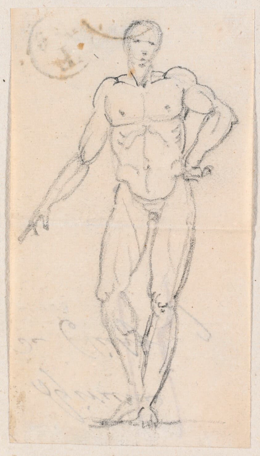 Statue of a Male Nude with Hand on Hip — Hubert Robert