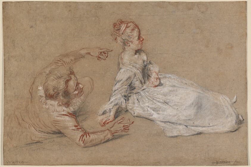 A Man Reclining and a Woman Seated on the Ground — Antoine Watteau