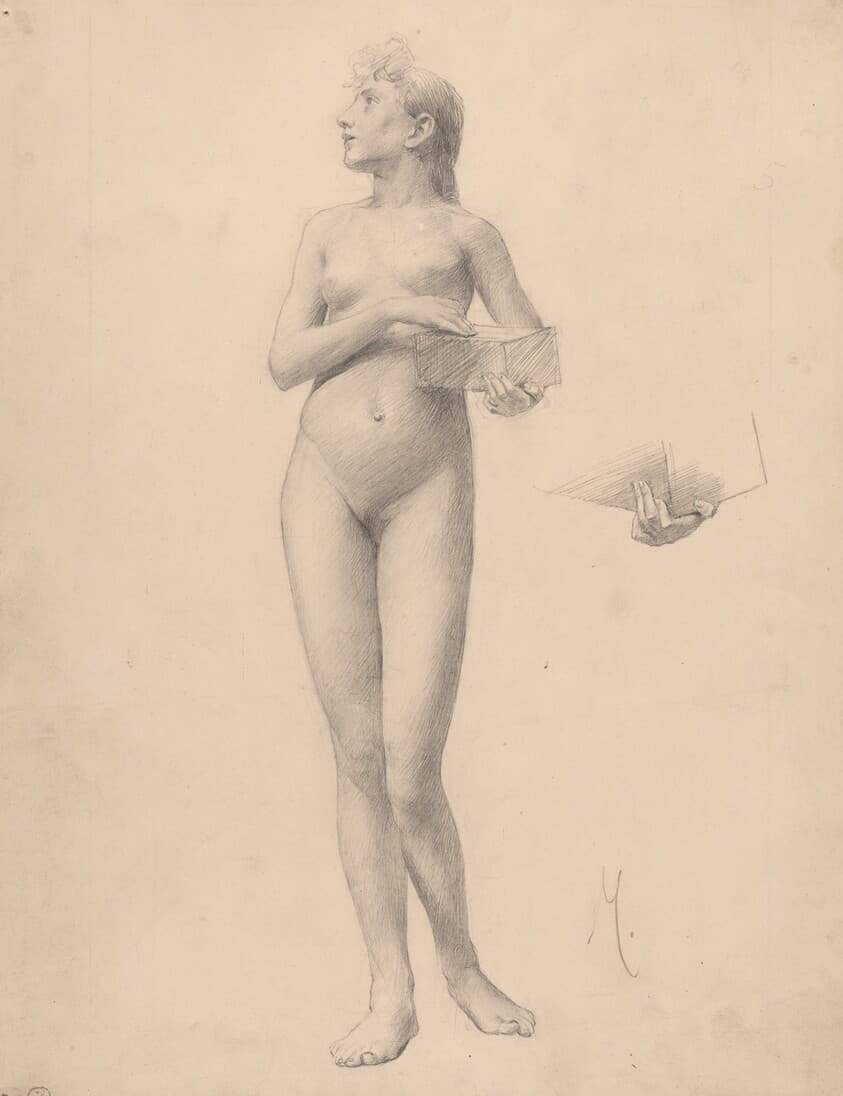 Standing Nude Woman Holding a Box — Karel Vitezslav Masek