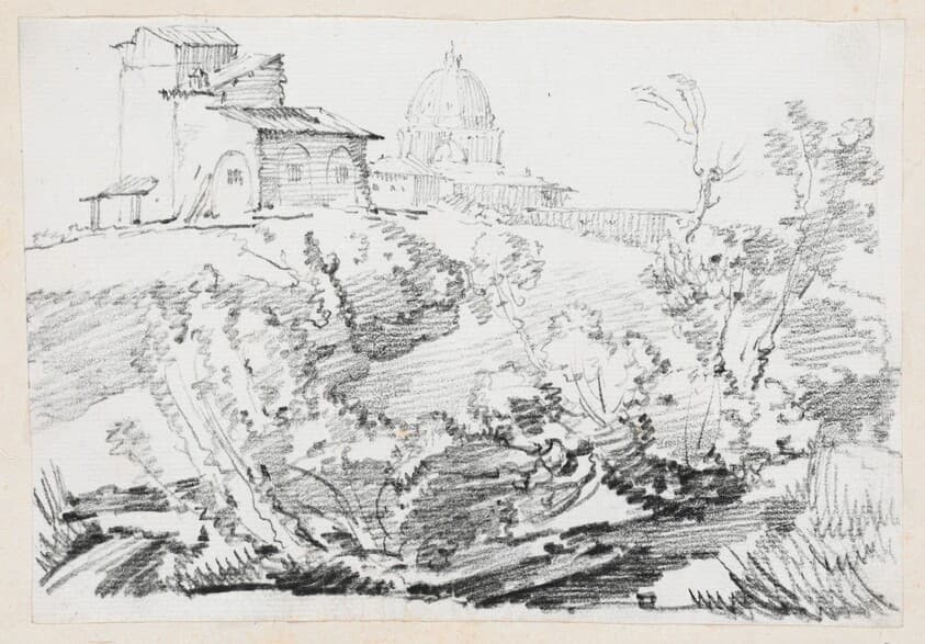 A Building on a Hill with Saint Peter's in the Distance — Joseph-Marie Vien
