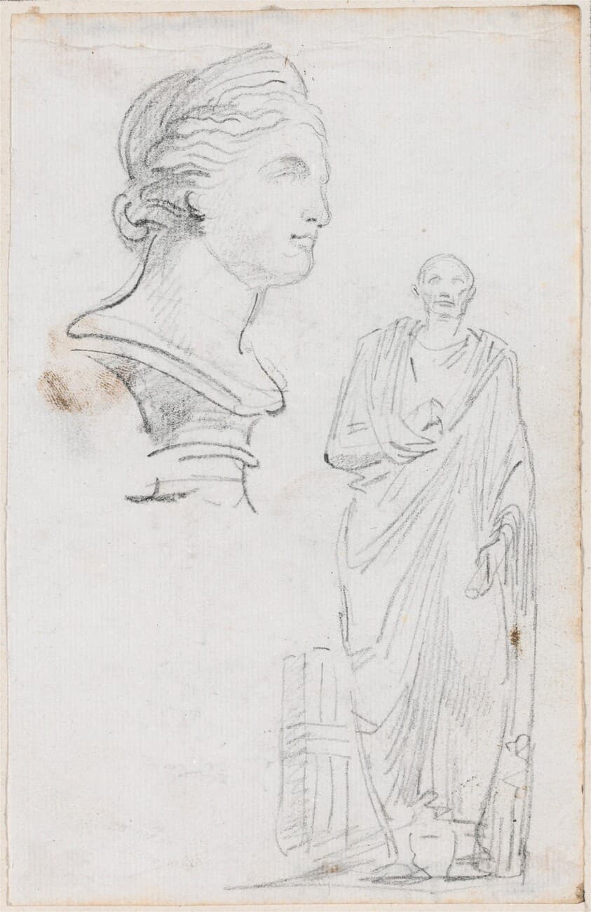 Bust of a Roman Woman and Statue of a Roman Man — Hubert Robert