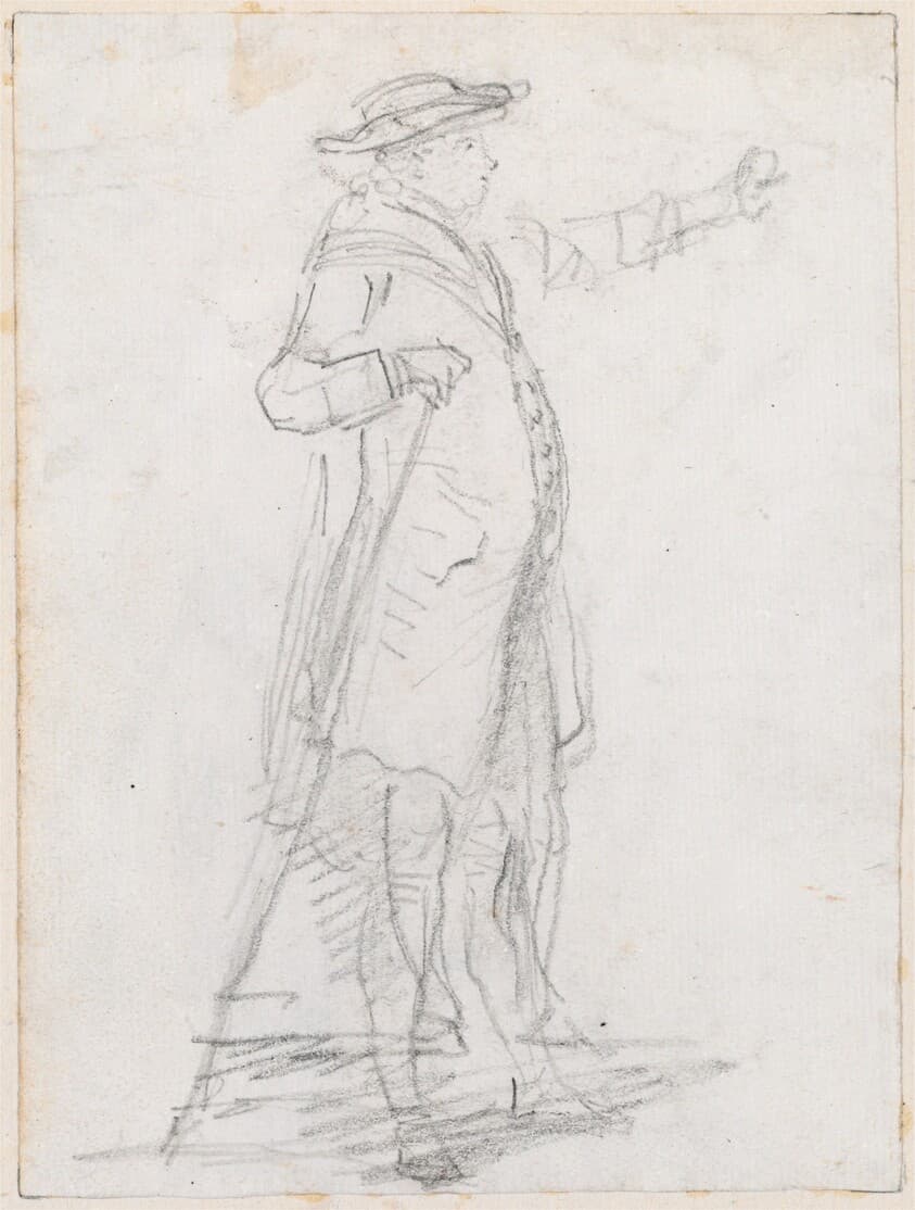 Man with a Walking Stick, Seen in Profile [recto] — Hubert Robert