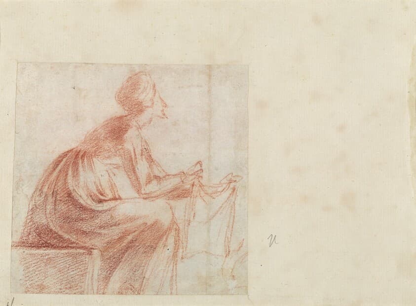 Woman Seated with a Piece of Cloth [verso] — Polidoro da Caravaggio