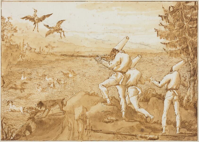 Punchinellos Hunting Waterfowl — Giovanni Domenico Tiepolo