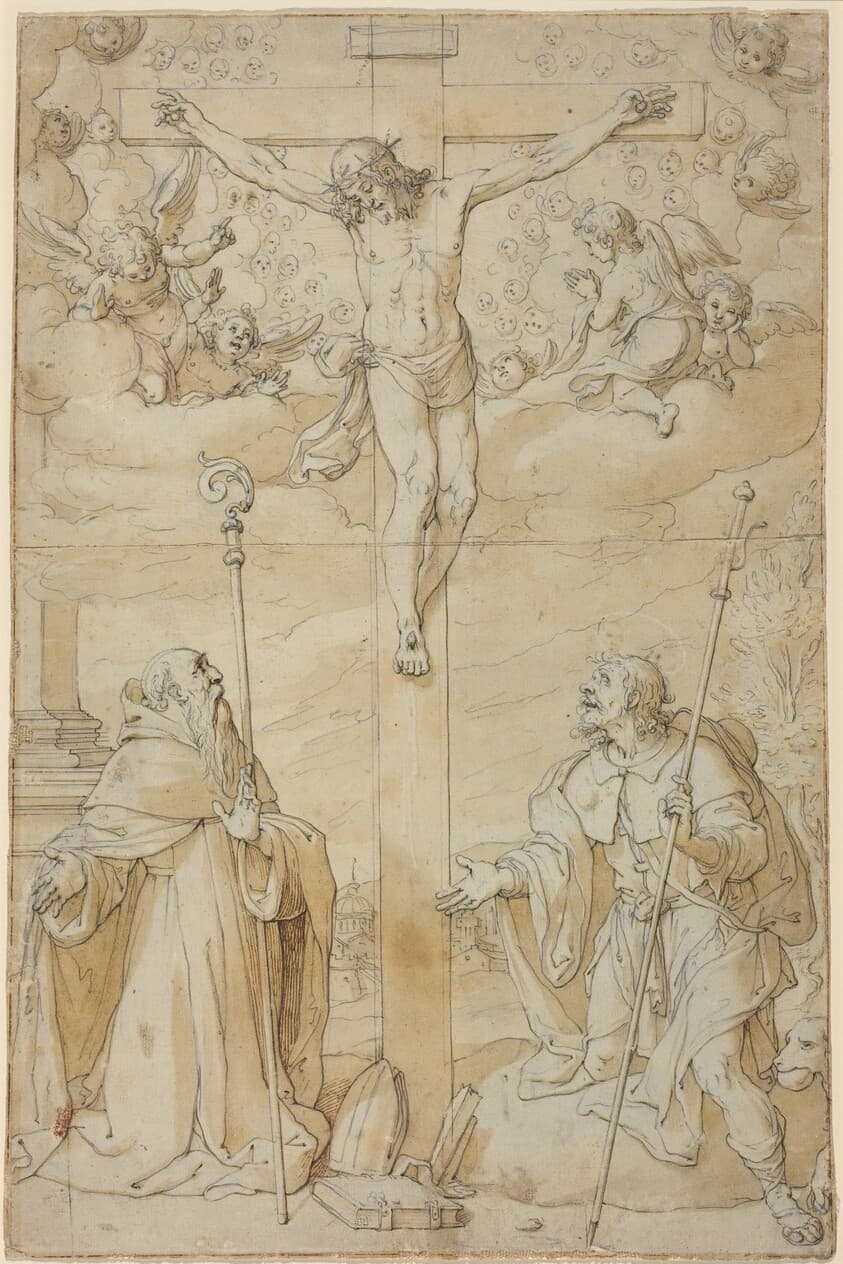 The Crucifixion with Saints Roch and Augustine — Filippo Bellini