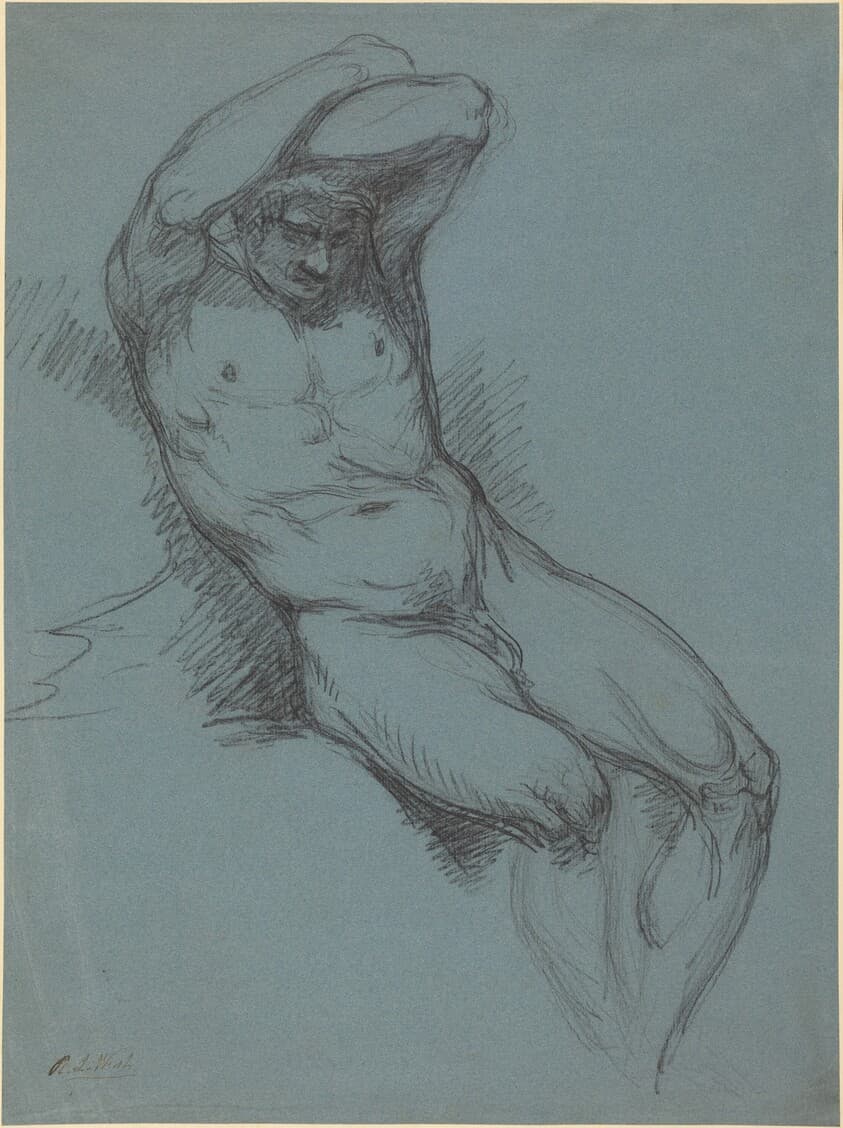 A Seated Male Nude with His Hands Crossed over His Head — Raphael Lamar West