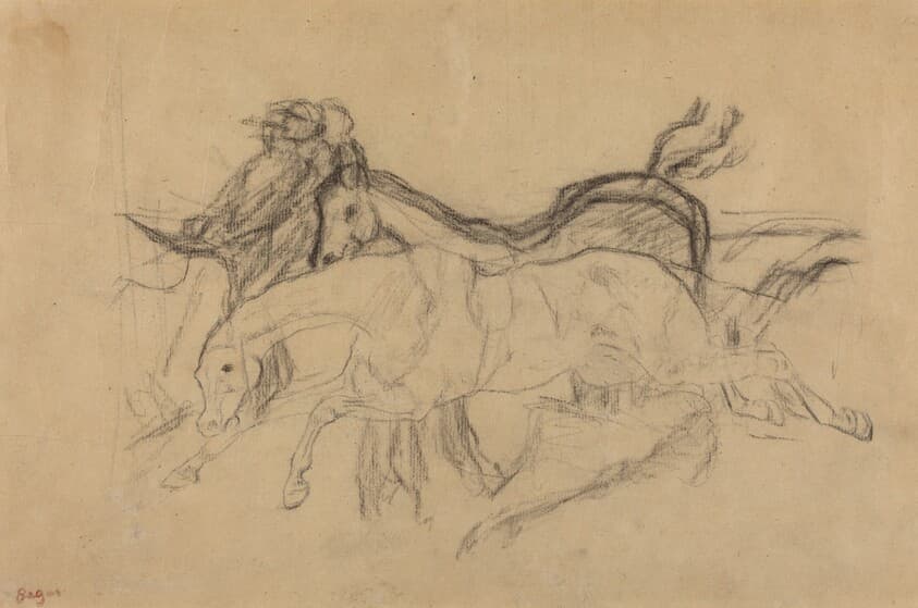 Racehorses (study for "Scene from the Steeplechase: The Fallen Jockey") — Edgar Degas