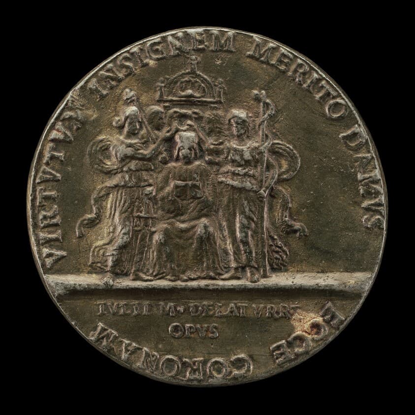 Daniele Renier Enthroned among the Four Cardinal Virtues [reverse] — Giulio della Torre