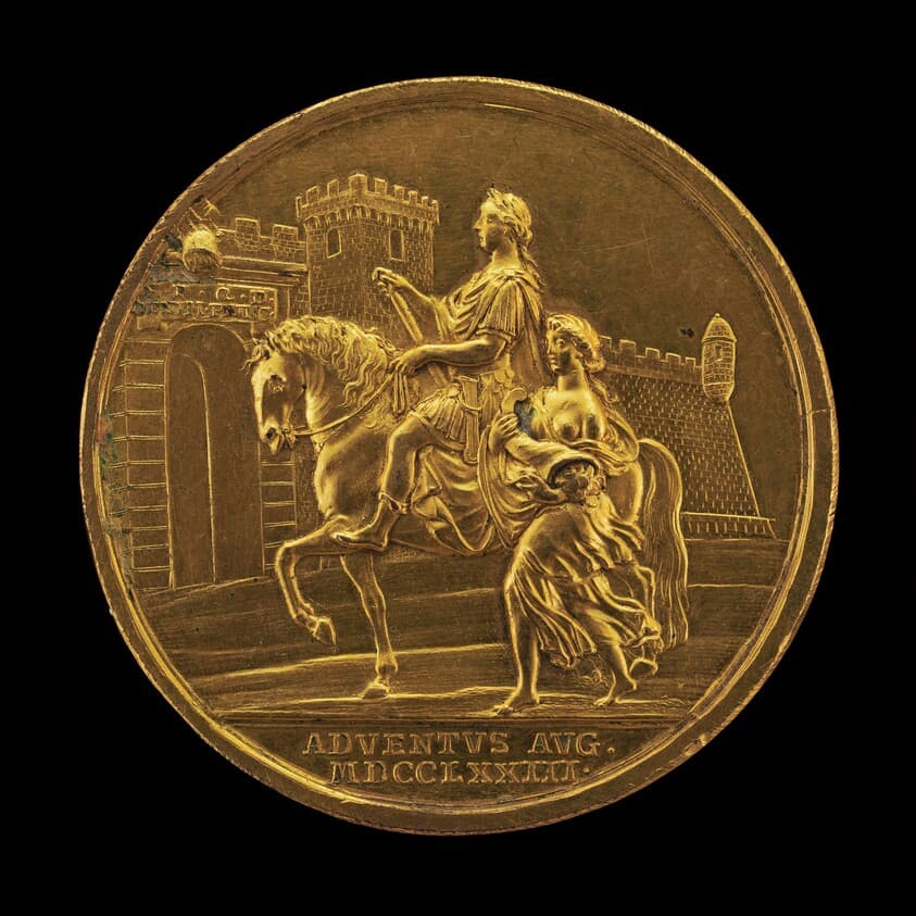 Emperor Joseph II and Abundance Approaching a City Gate [reverse] — Johann Martin Krafft