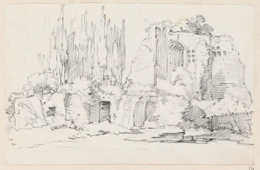 Roman Ruins with a Stand of Cypresses — Joseph-Marie Vien