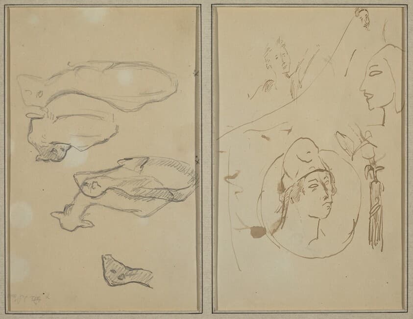 Five Sheep; Four Head Studies [verso] — Paul Gauguin