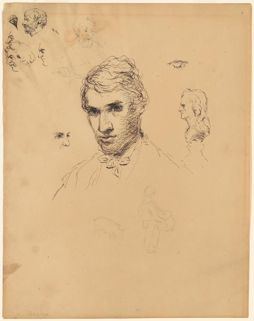 Head of a Man, with Various Studies — Sanford Robinson Gifford