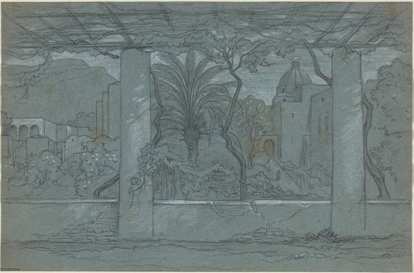 A Terrace and Garden on Capri [recto] — François-Édouard Bertin