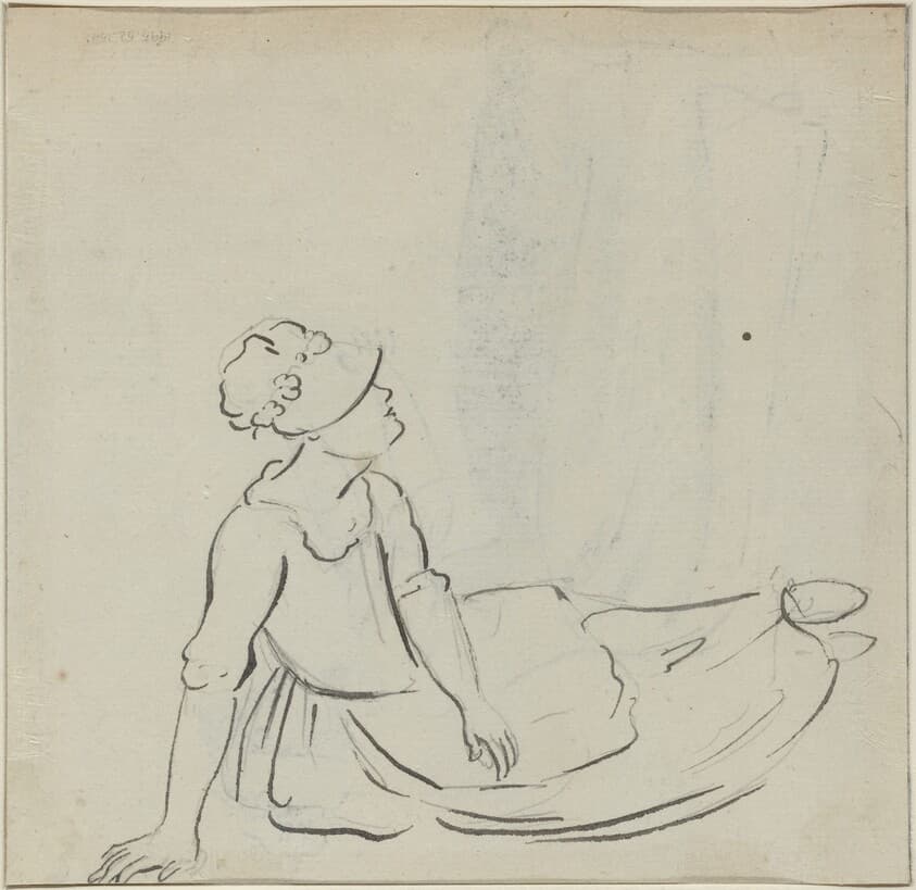 Girl with a Bonnet Reclining [verso] — Paul Sandby