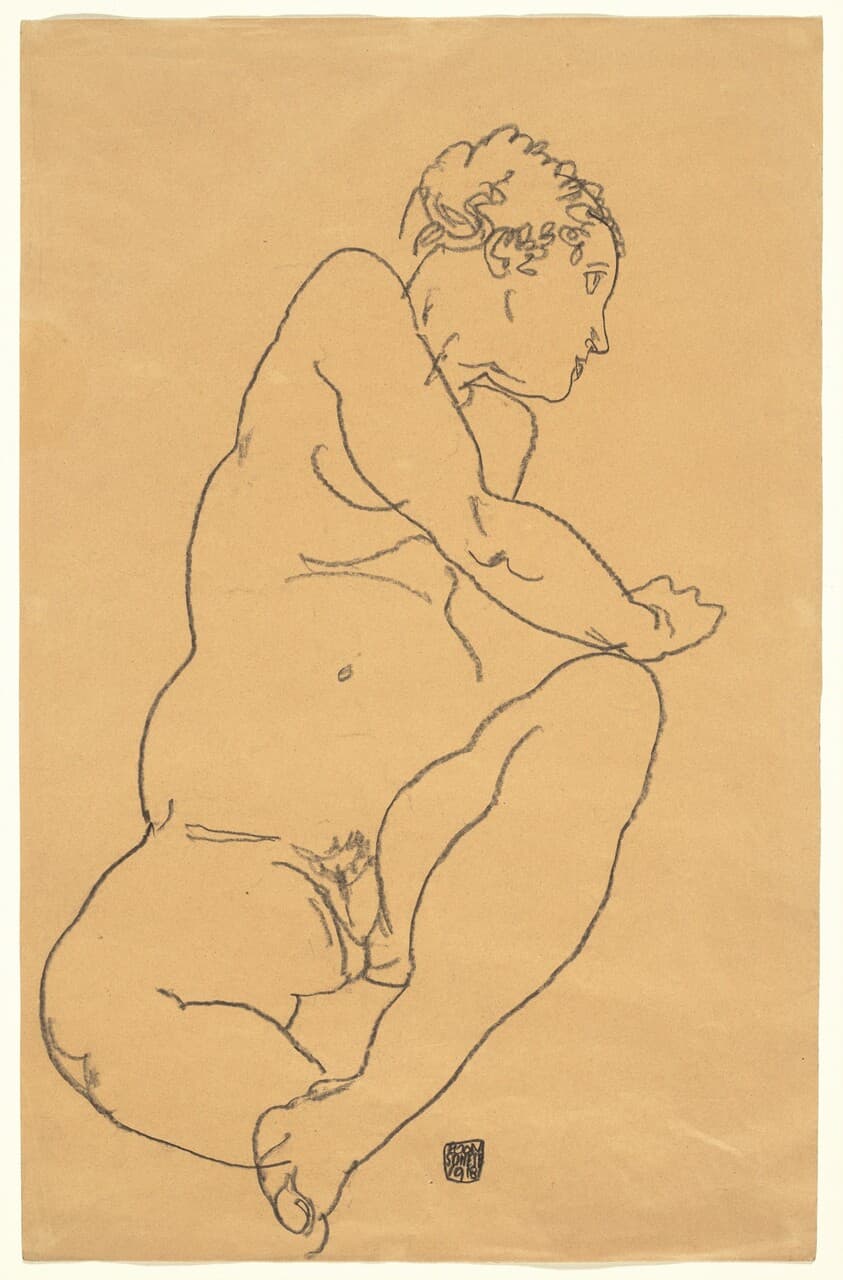 Female Nude Bending to the Left — Egon Schiele