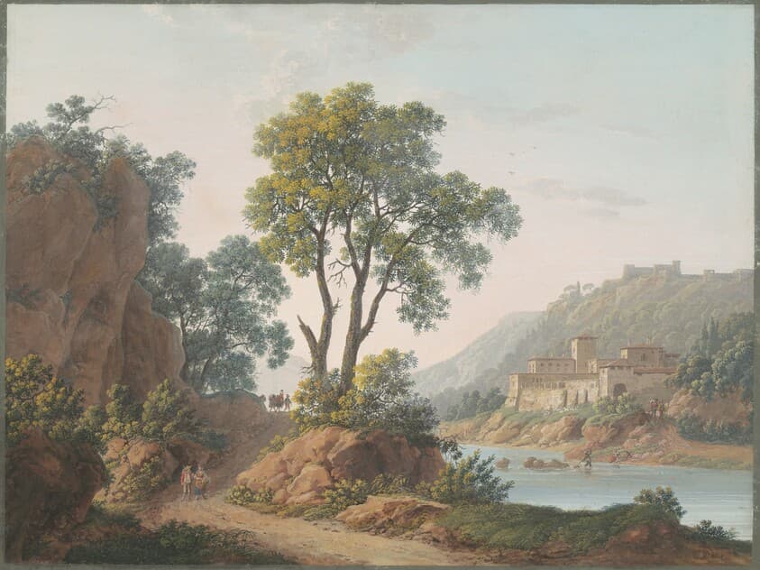 River Landscape with Castles and Travelers — Baron Louis-Albert-Guillain Bacler d'Albe