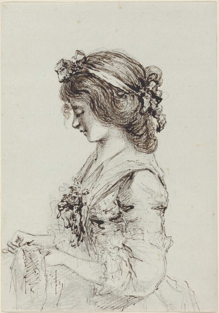 A Young Woman Sewing [recto] — Vivant Denon