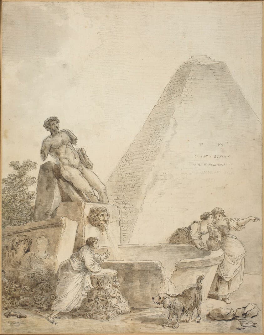 A Roman Capriccio with the Pyramid of Gaius Cestius — Hubert Robert