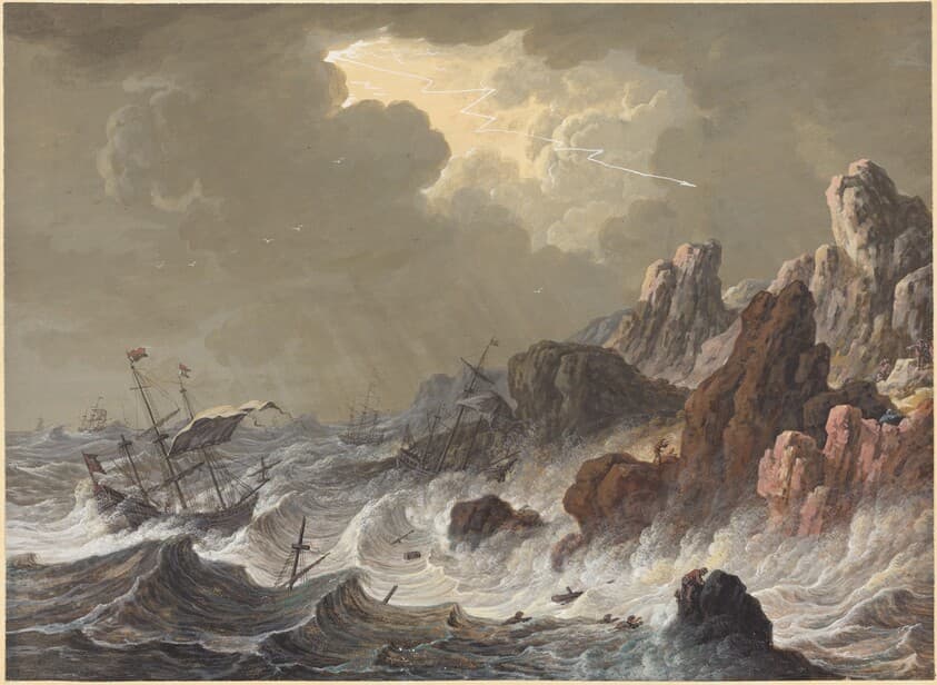 Storm-Tossed Ships Wrecked on a Rocky Coast — Johann Christoph Dietzsch
