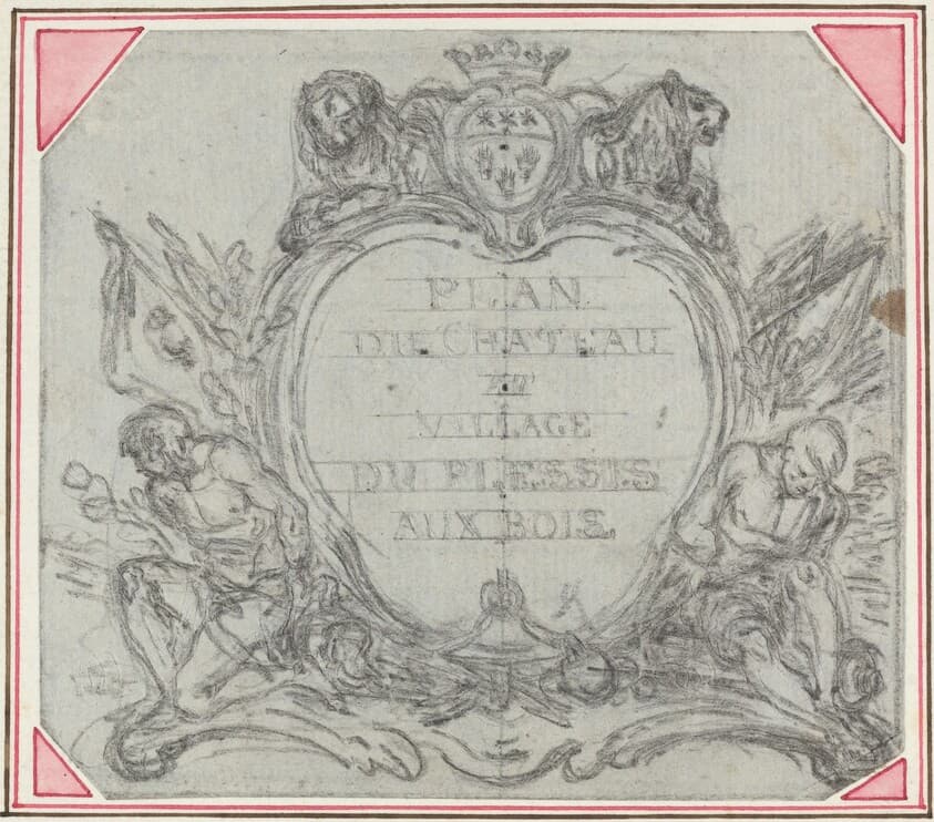 Title Cartouche for a Map of the Chateau and Village of Le Plessis aux Bois — Hubert François Gravelot
