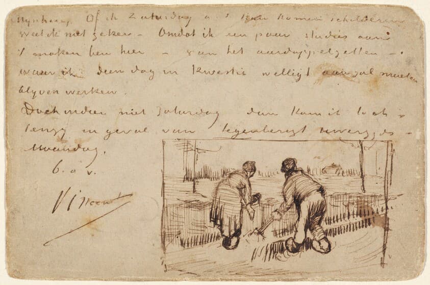 Postcard with Two Peasants Digging — Vincent van Gogh