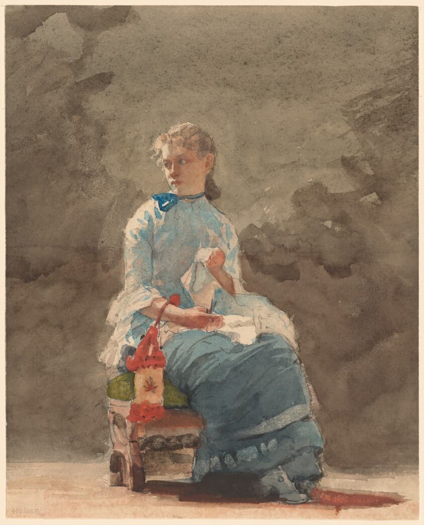 Young Woman Sewing — Winslow Homer