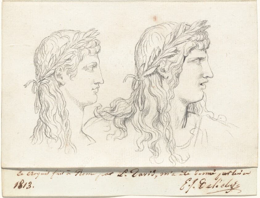 Two Studies of the Head of a Young Man Crowned with a Laurel Wreath — Jacques-Louis David