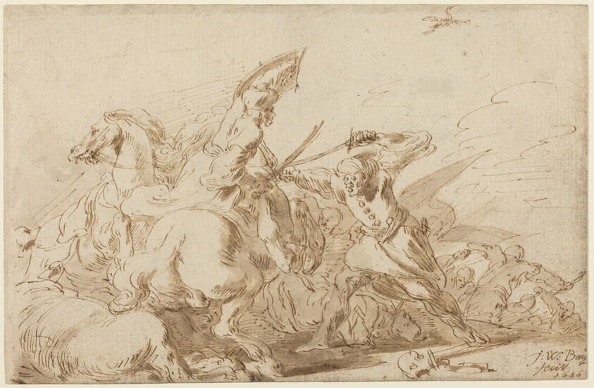 A Battle between Oriental Cavalry and Soldiers — Johann Wilhelm Baur