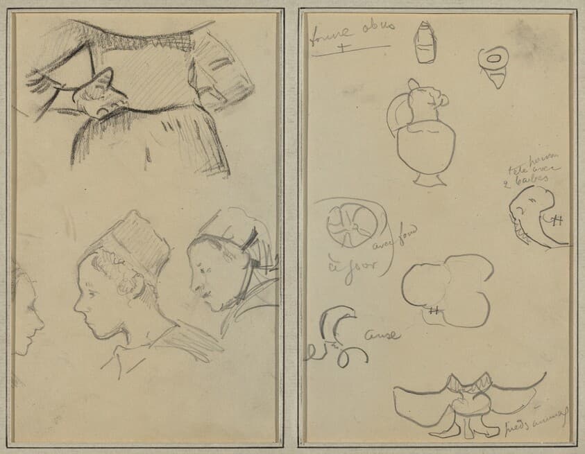 Four Studies of Breton Women; Shapes and Vases [verso] — Paul Gauguin