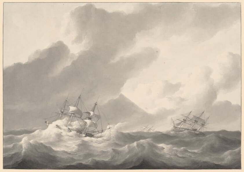 Ships in a Stormy Sea — Petrus Johannes Schotel