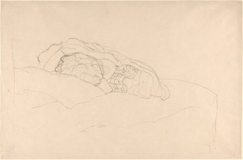 Curled up Girl on Bed — Gustav Klimt