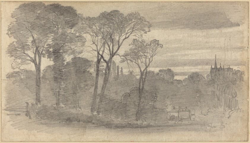 An Evening Landscape with a Distant Cathedral — Myles Birket Foster