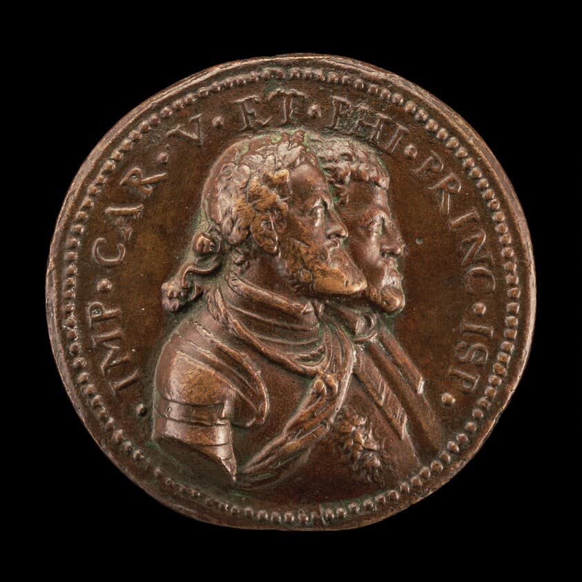 Charles V, King of Spain and Holy Roman Emperor, and Prince Philip of Spain [obverse] — Leone Leoni