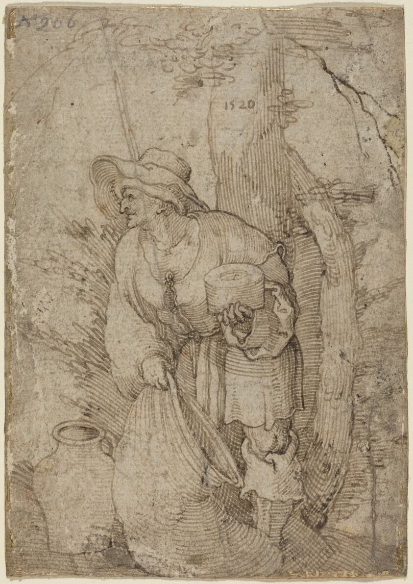 Old Man Standing under Tree — Sebald Beham