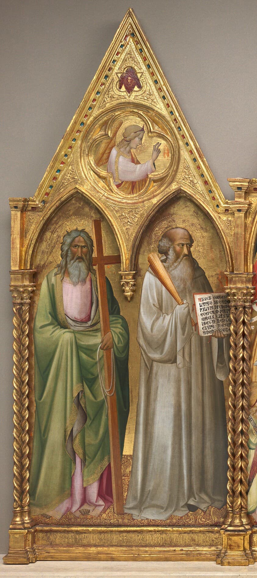 Saint Andrew and Saint Benedict with the Archangel Gabriel [left panel] — Agnolo Gaddi