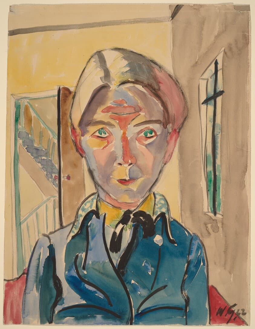 Self-Portrait in Front of Stairs (Selbst vor Treppe) — Walter Gramatté