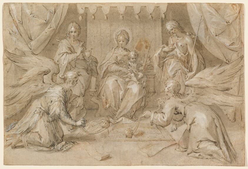 The Madonna Enthroned with Saint John the Baptist and Saint John the Evangelist — Hans von Aachen