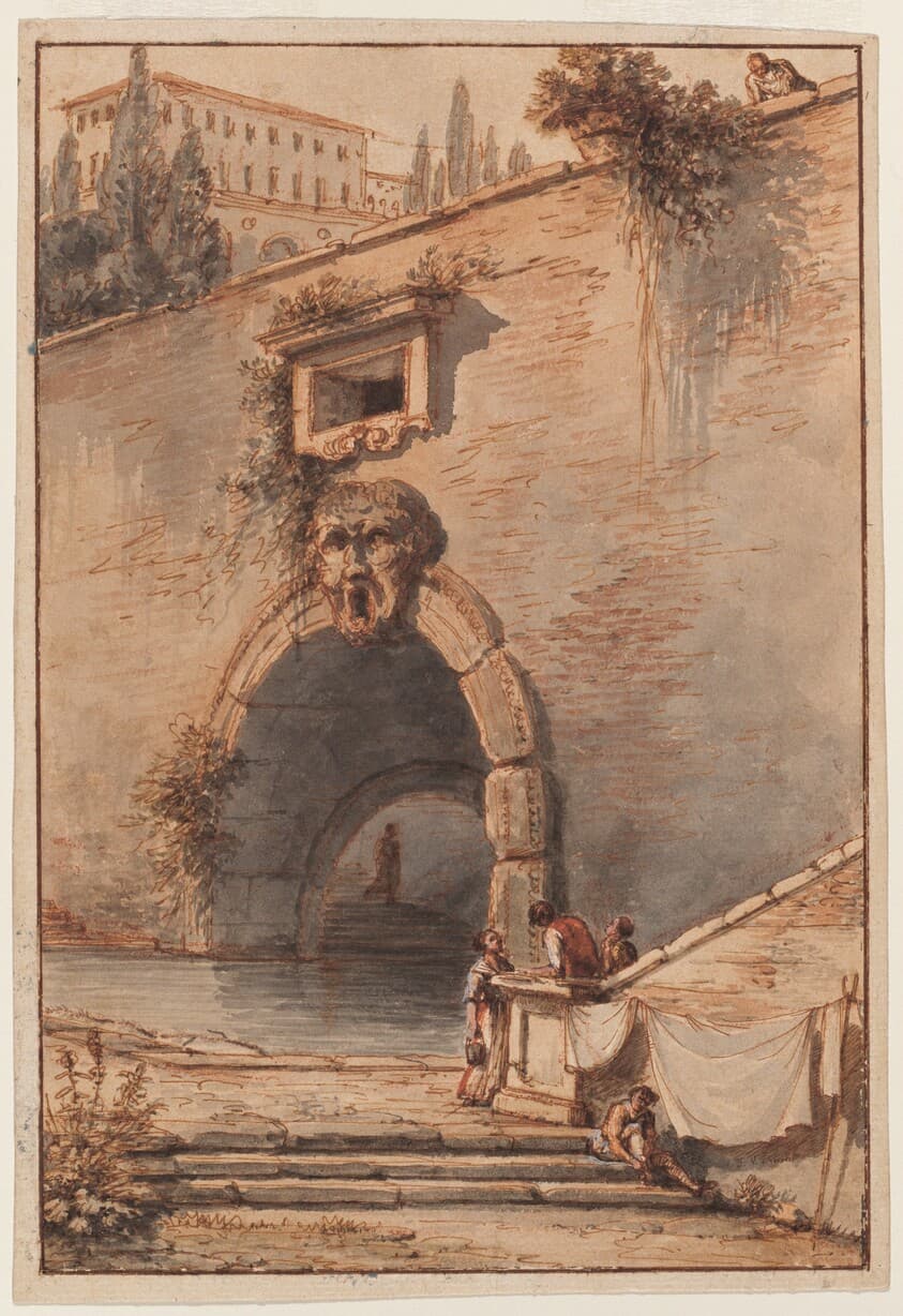 View of an Ancient Roman Bridge with a Mascaroon — Victor Jean Nicolle