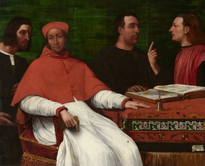 Cardinal Bandinello Sauli, His Secretary, and Two Geographers — Sebastiano del Piombo