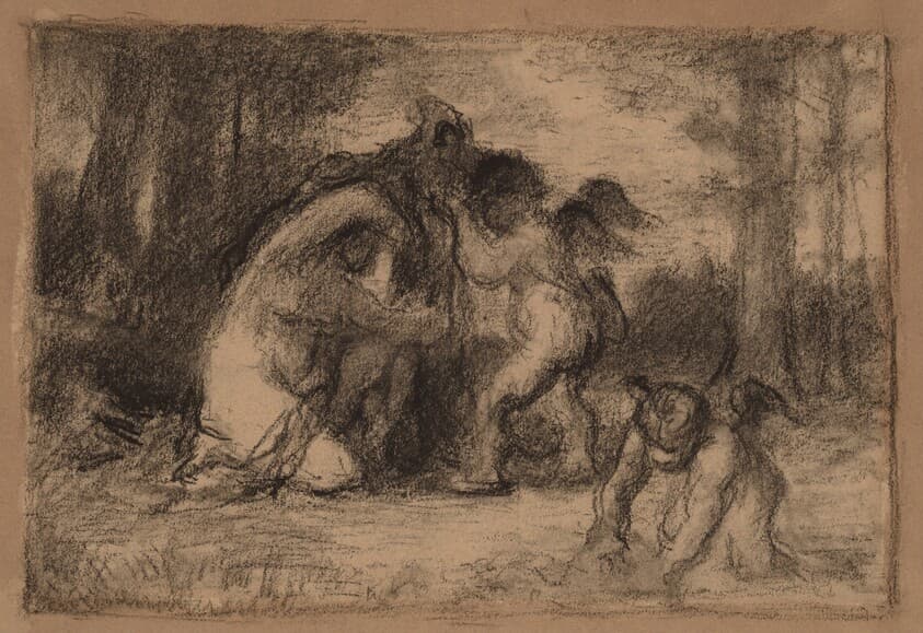 Wooded Landscape with Putti Helping a Woman Undress — William Perkins Babcock