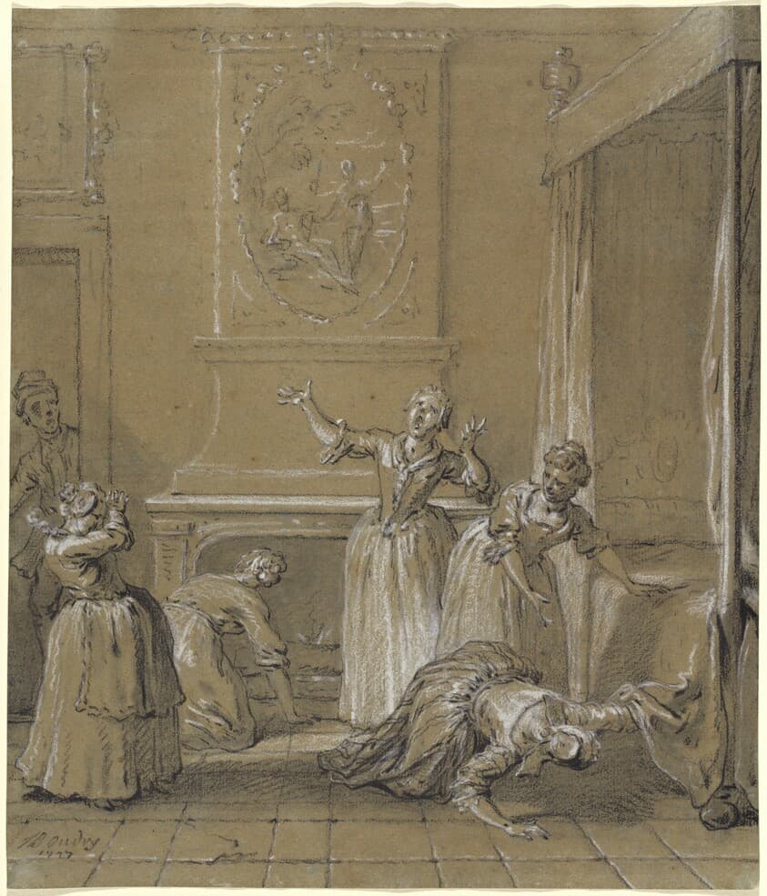 On trouve le corps mort de l'hote que l'on avait cache — Jean-Baptiste Oudry