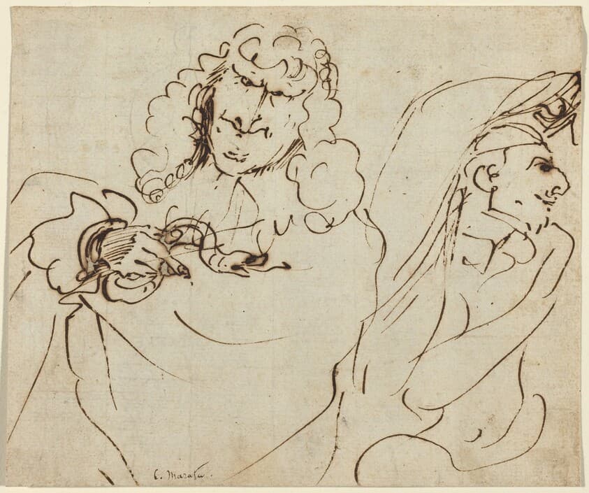 Caricature with Mola Protecting Himself from a Man Holding a Viper — Pier Francesco Mola