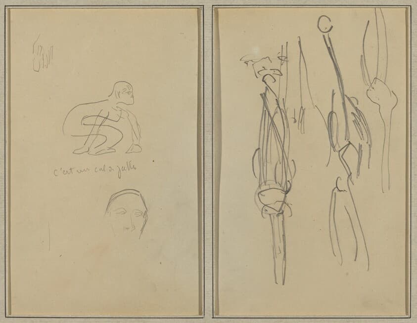Crouching Monkey and Man's Head; Bones and Muscles [verso] — Paul Gauguin