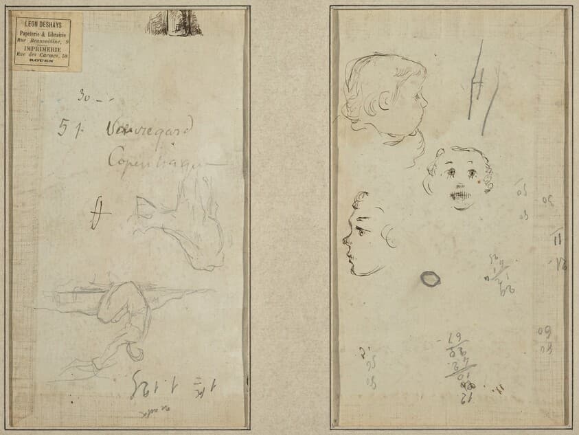 Seated Figure and a Cow; Three Studies of a Child's Head — Paul Gauguin