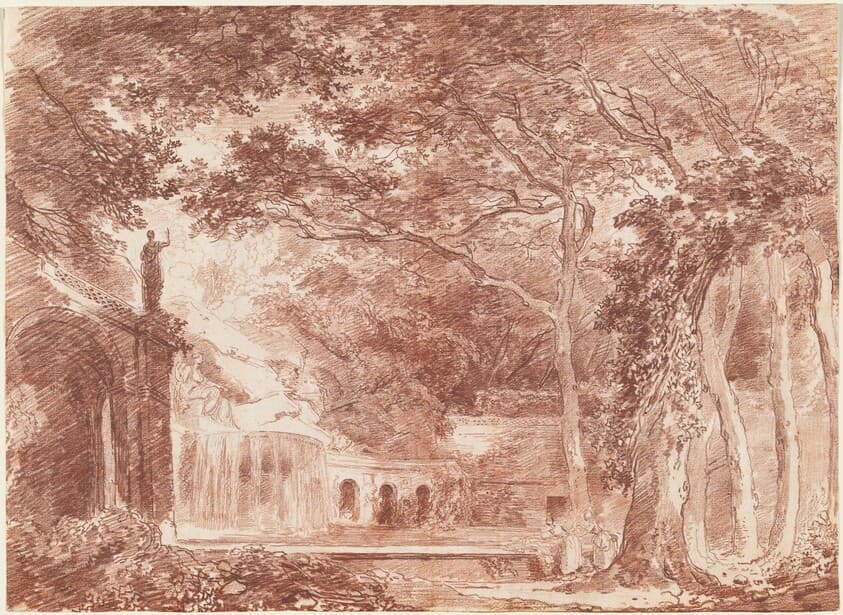 The Oval Fountain in the Gardens of the Villa d'Este, Tivoli — Hubert Robert
